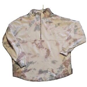 Womens Sz XS Tie Dye  1/2 Sweatshirt  Embroider Spellout Pullover VS Pink